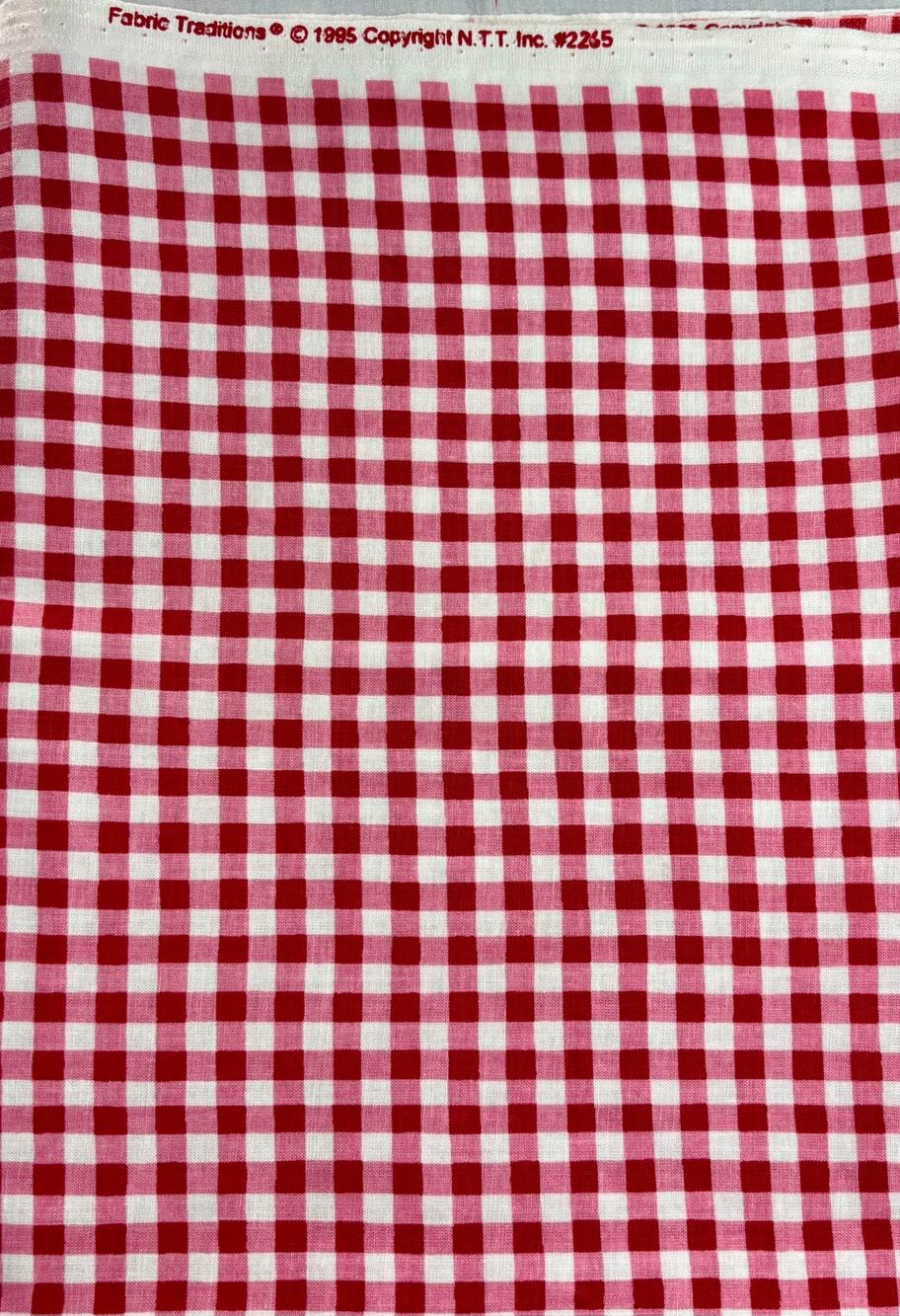 Vintage 1985 Fabric Traditions Red White Gingham Cotton Fabric ~1 Yd 37"L x 43"W